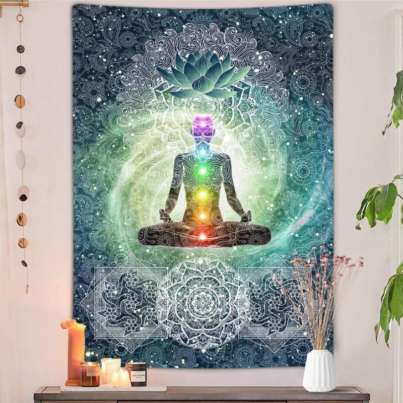 Meditation Vertical Tapestry, Yoga Decor Tapestry Wall Hanging For Bedroom, Lotus Tapestries Poster Beach Blanket College Dorm