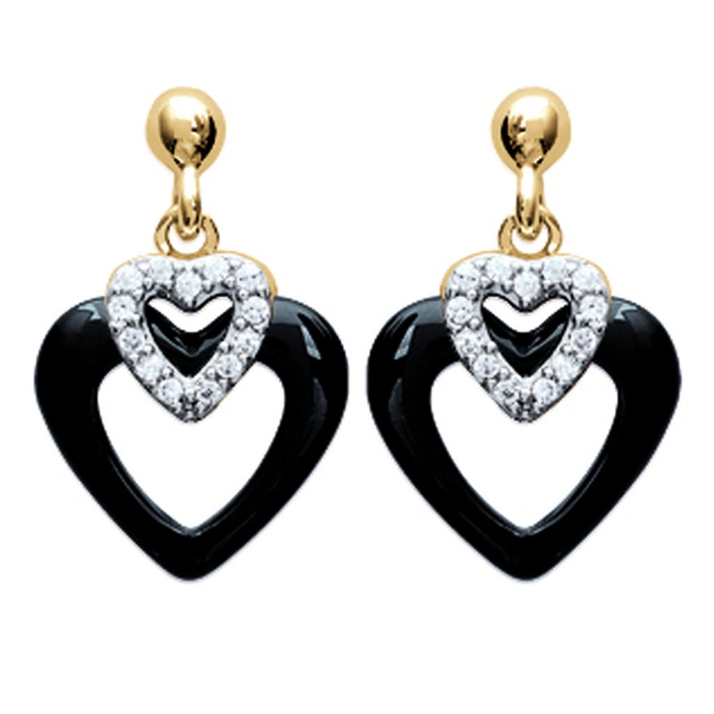 Les Trésors De Lily [L7887] - Gold Plated 'Love' Black Ceramic Gold Earrings - 12x12 Mm