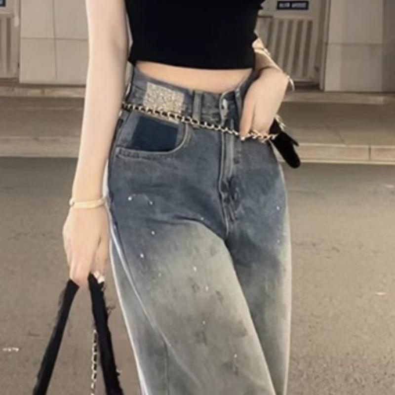 Vintage Baggy Gradient New Casual Elegant Jeans Women Y2k Harajuku High Waist Denim Trousers Female Retro Fashion Aesthetic Wide Pants
