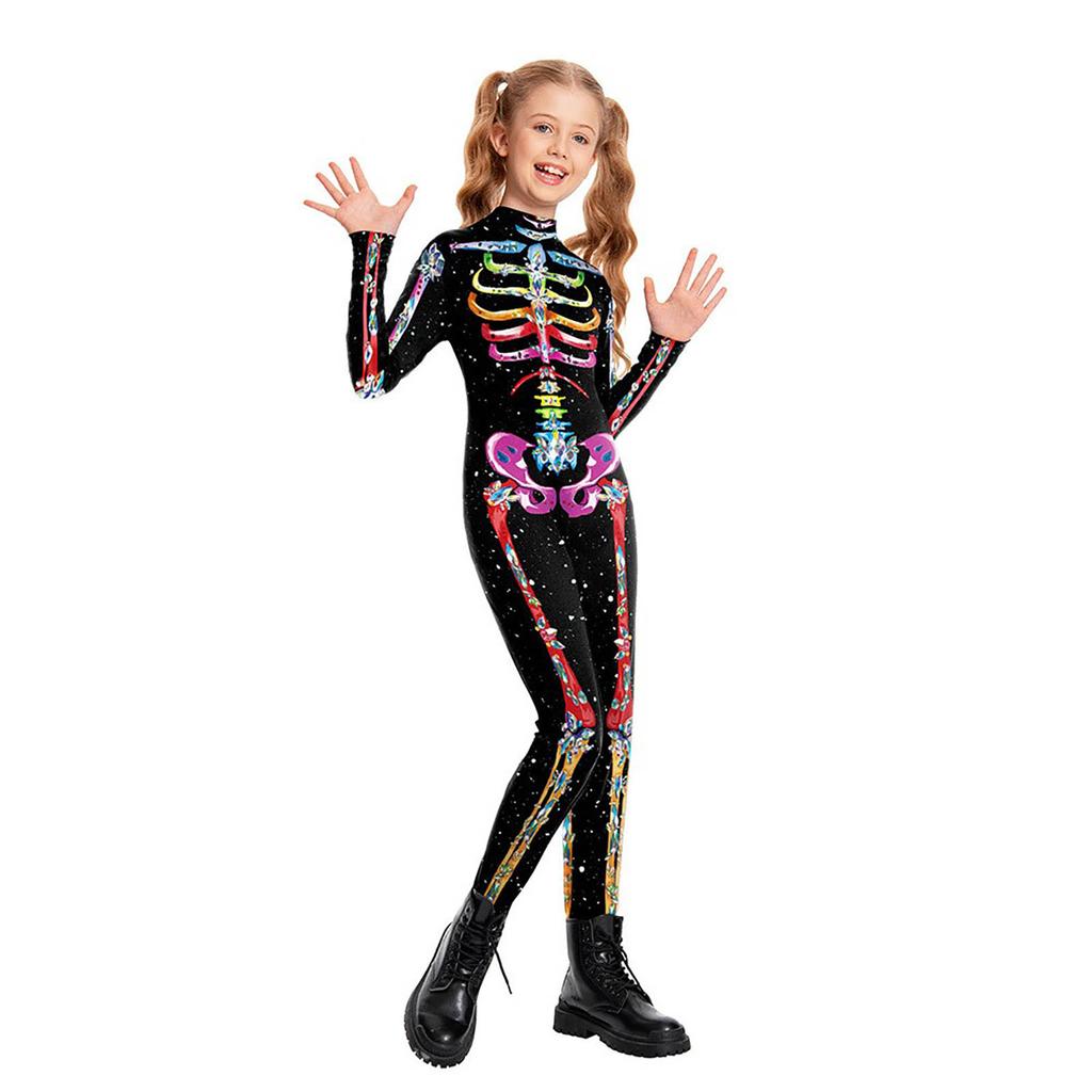 Kids Halloween Rose and Print Jumpsuit Costume for Stage Performance