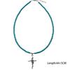 Fashion 4mm Natural Stone Turquoises Chokers Necklaces For Women Charm Light Blue&White Pendant Necklace Prayer Cross Necklace