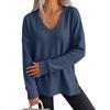 Women S V Neck Loose Long Sleeve Waffle Knit Solid T Shirt