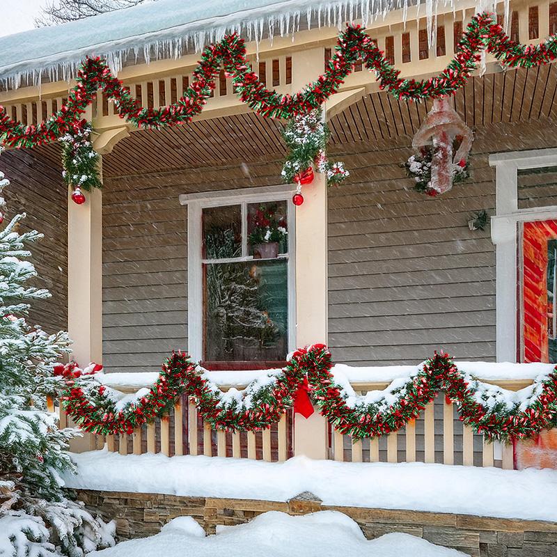 1-5Pcs Christmas Tinsel Garland Xmas Tree Hanging Ornaments Red Green Strip Ribbon New Year Party Home Indoor Outdoor Decoration