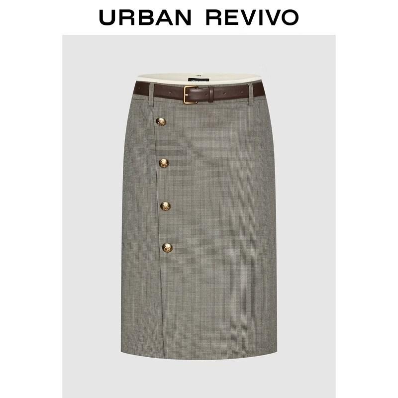 

UR 2026 Spring Plaid Pleated Skirt with Belt L