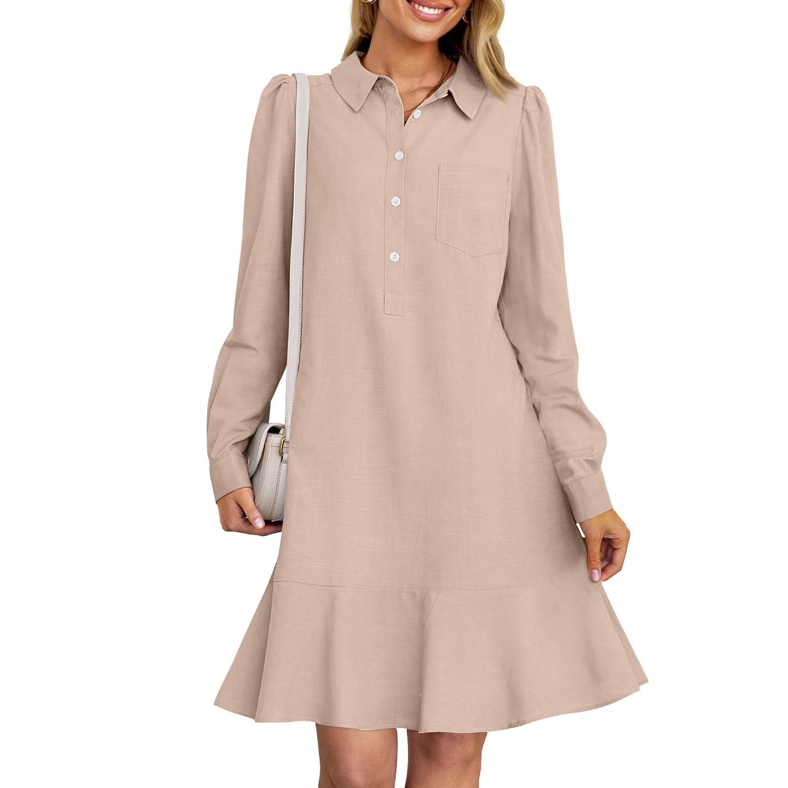 

Женское платье-рубашка с длинным рукавом на пуговицах, струящиеся повседневные платья-туники с оборками XXL