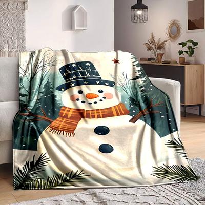 1pc Winter Snowman Blanket, Lightweight Flannel Throw Blanket for Sofa, Bed, Travel, Camping, Living Room, Office, Couch, Chair, and Bed