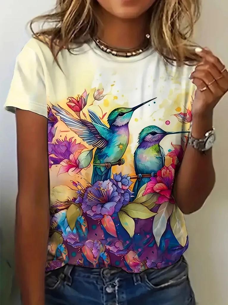 2025 Summer Fashion 3D Animal Birds Print Women T-Shirts Casual O-Neck Short Sleeve Tee Kawaii Girl Trend Ladies Female Clothing