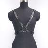 Women's Black Leather Body Harness Top, Adjustable Straps, O-Ring Detail, Gothic Punk Style, Party Clubwear