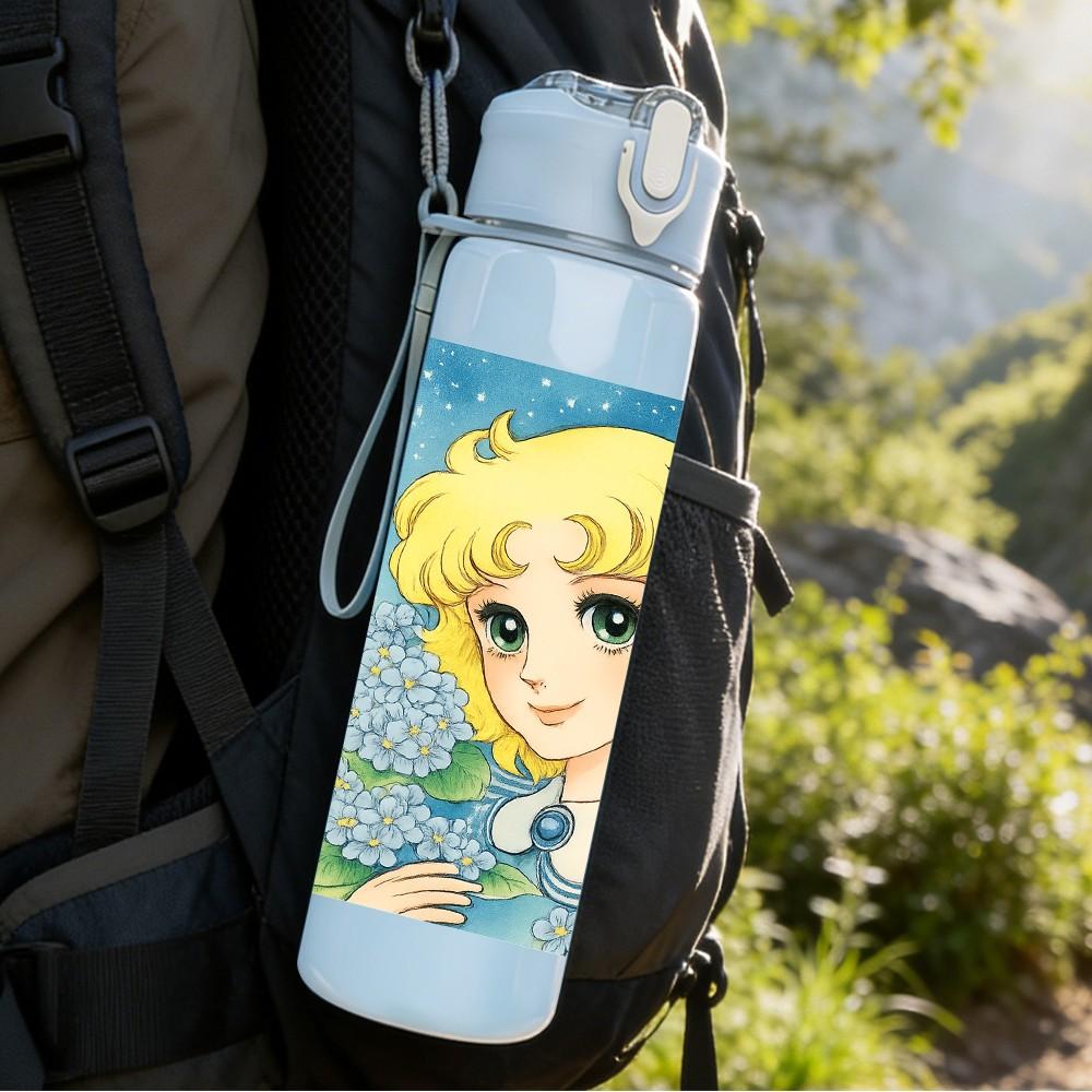 1PC Vintage Blonde Girl Cartoon Print 750ml Color Plastic Sports Water Bottle Leakproof Flip Straw Lid Suitable for Sports Office Home Use