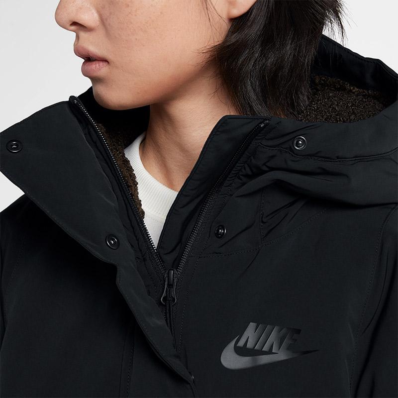 Nike Solid Color Logo Print Oversized Pocket Long Sleeve Hooded Down Jacket Women outerwear Black 939494-010