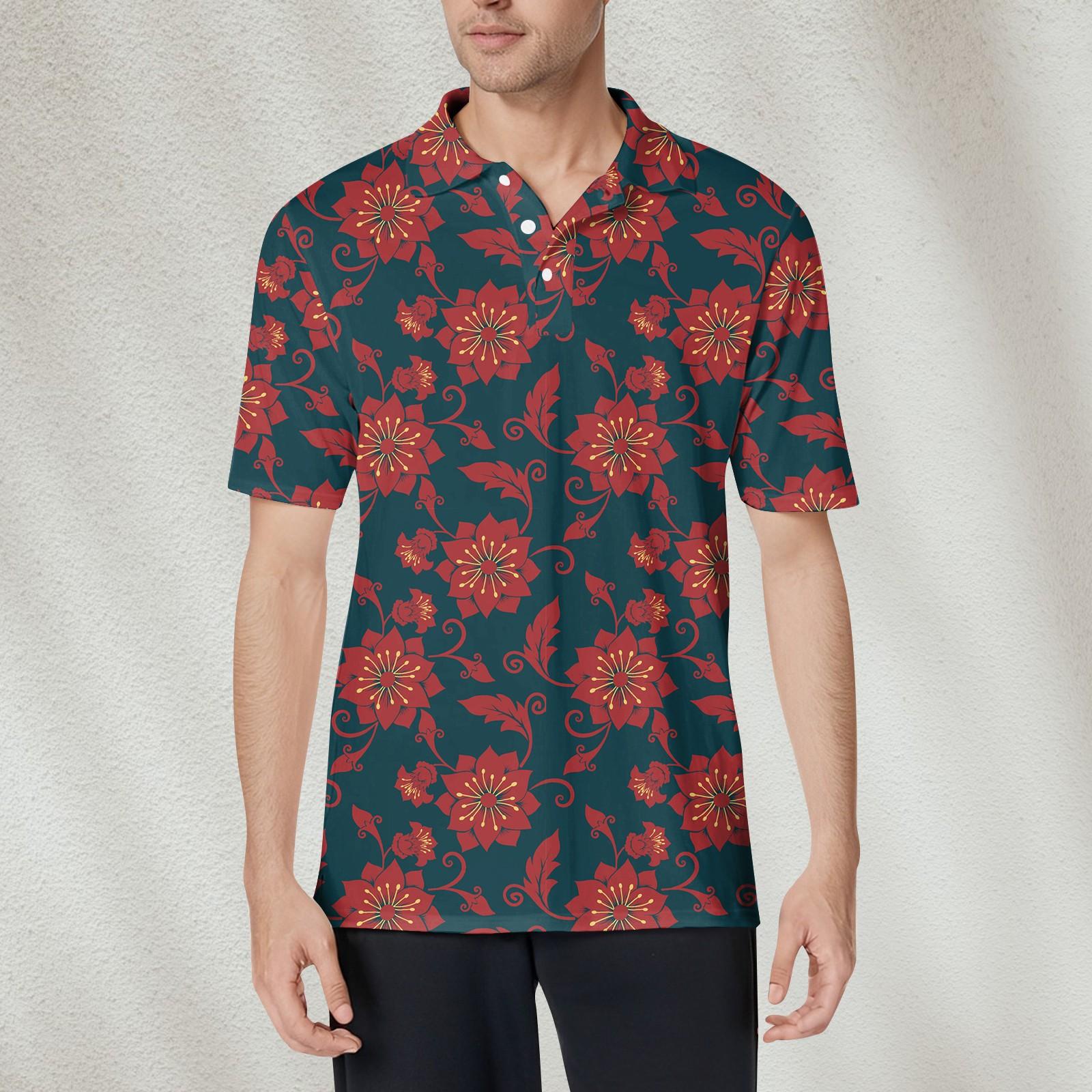 

Мужская модная рубашка с коротким рукавом из мягкого хлопкового воротника с принтом XXXL красный