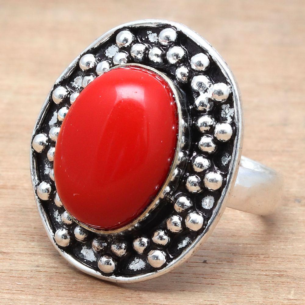 Red Coral Gemstone Handmade Silver Jewelry "9"