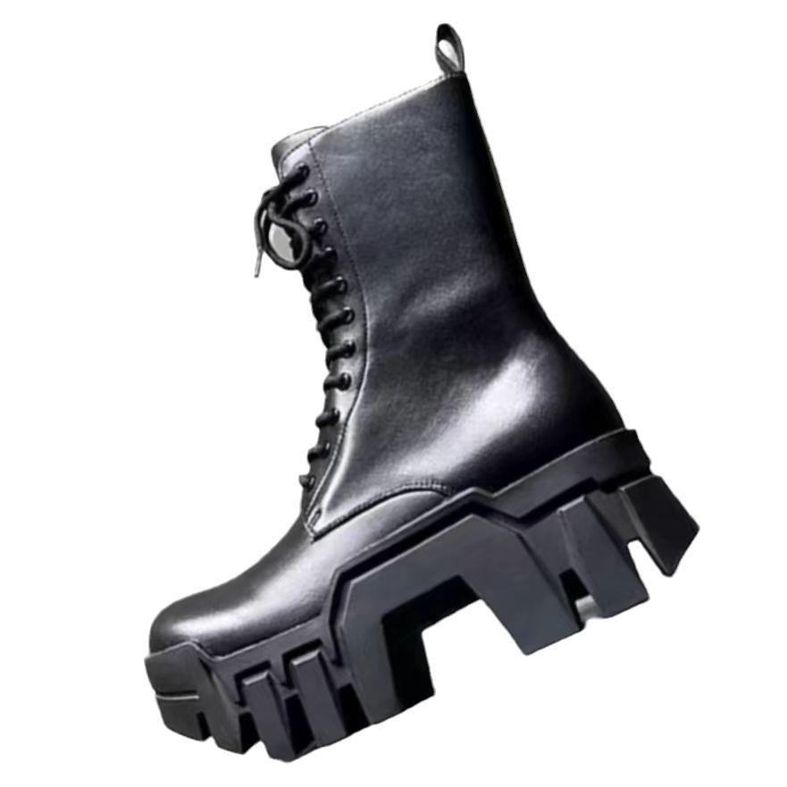 Męskie Buty Bulldozer Samochód Okrągły Nosek Gruba Podeszwa Wysokie Zwiększające Przekładnia Dół Chelsea Motocyklowe Trampki Buty