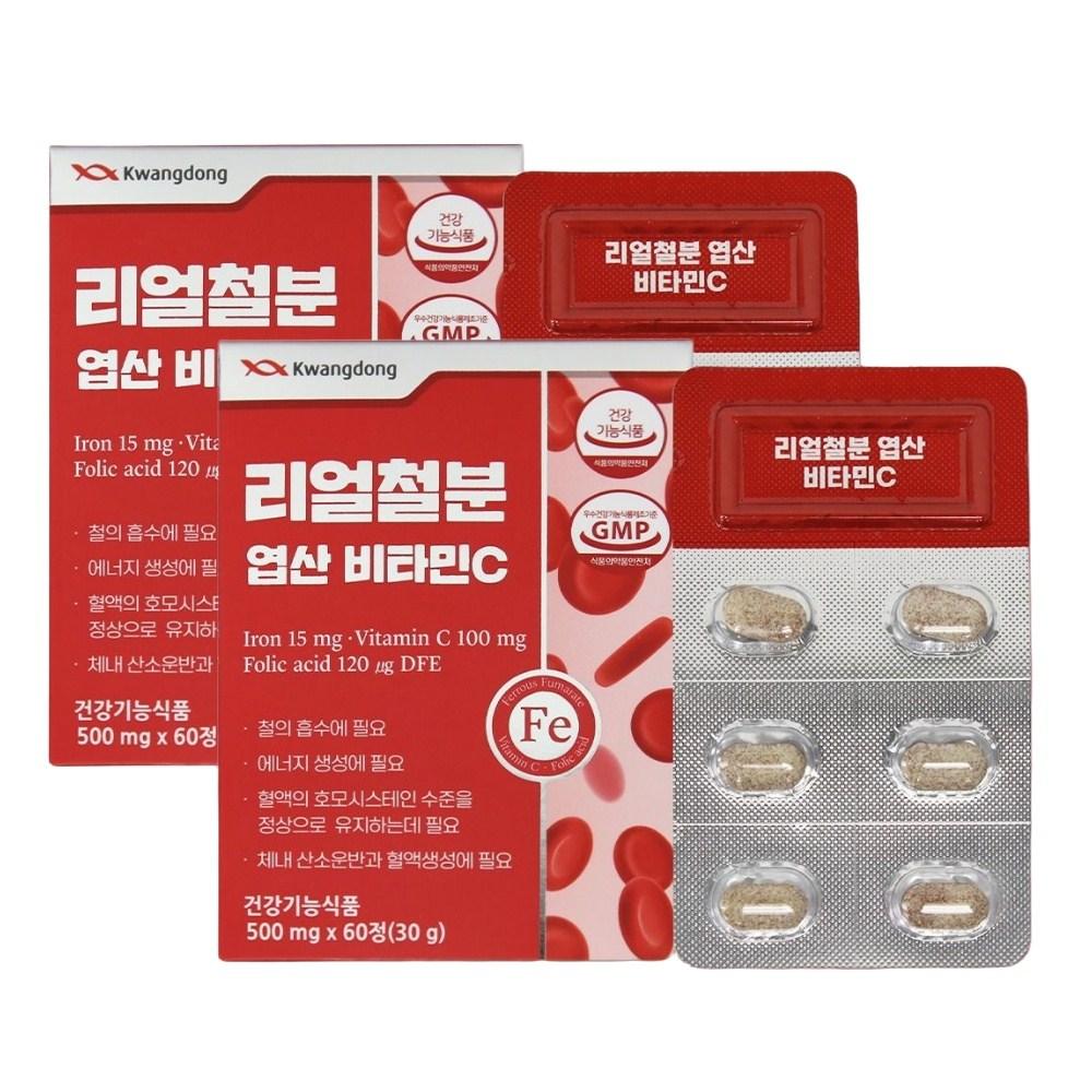 Kwangdong Life & Health Real Iron Folic Acid Vitamin C 2 pcs 60 Tablets