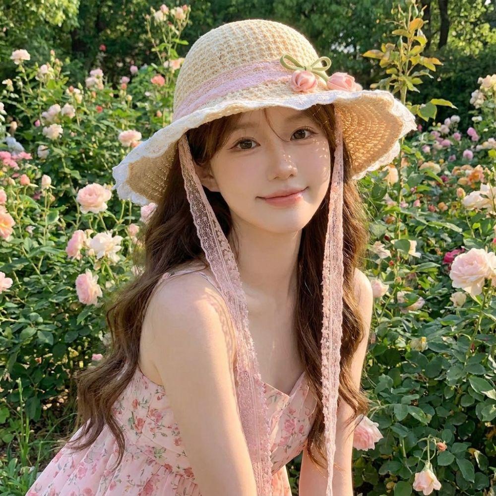 Lace Straw Hat Wide Brim Sunshade Hat Fashion Sunscreen Hat  Summer