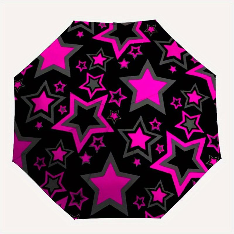 

1pc Neon Star Print Automatic Folding Umbrella, Portable & Foldable Design with 8 Ribs, Casual Outdoor Accessory yy250729047