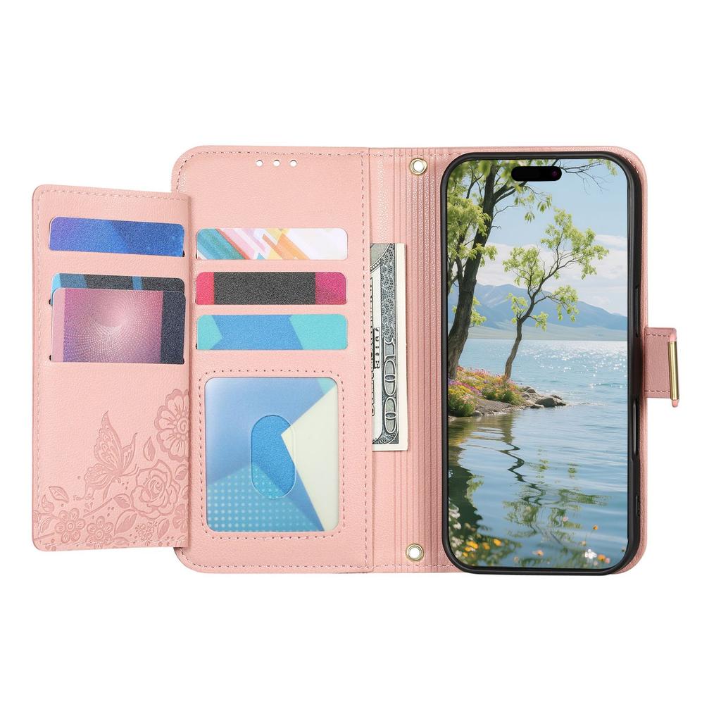 Floral Embossed Leather Wallet Flip Case for OPPO A6 A6X A6T A6S A6C A5 A5X A3 A3X A1 Pro 4G 5G Card Slots and Wrist Strap Cover