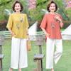 Mom's Summer Outfit T Shirt Lady's Set Two Piece Set Middle Aged Elderly Women's Summer Cotton Linen Short Sleeved
