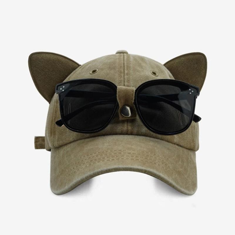 Unisex Cute Cat Ears Decoration Baseball Caps Outdoor Adjustable Personality Glasses Aviator Hat Casual Sunscreen Hat