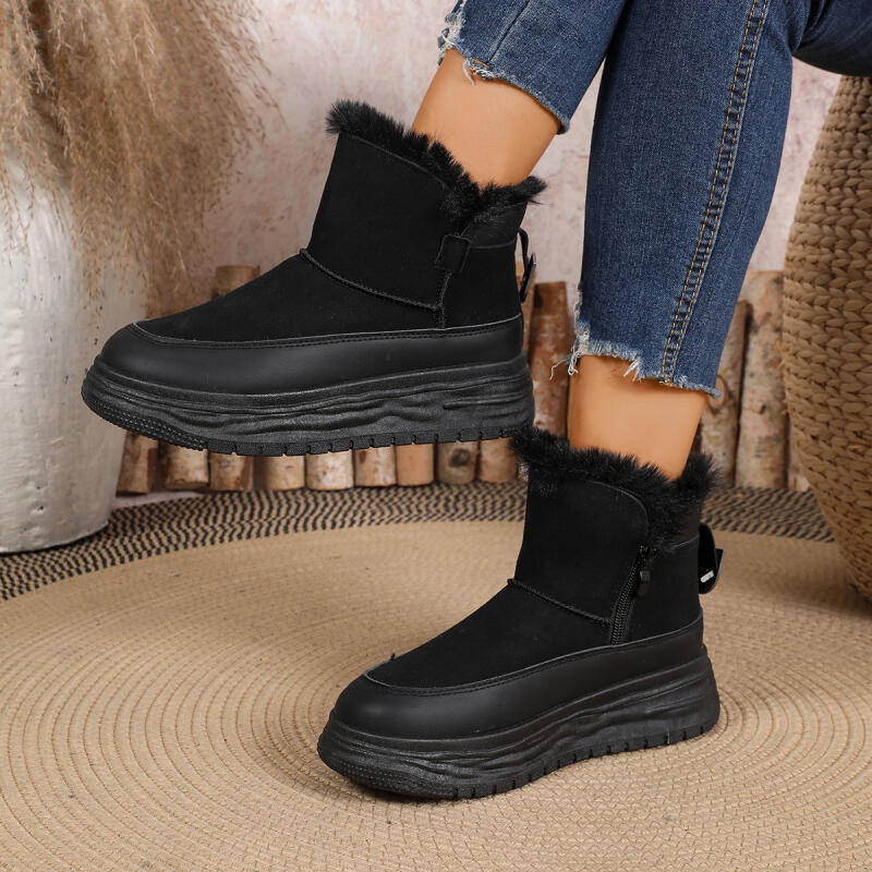Fashion Chunky Platform Suede Snow Boots Women 2025 Winter Soft Thick Bottom Side Zip Fluffy Fur Ankle Boots Warm Plush Woman's Shoes