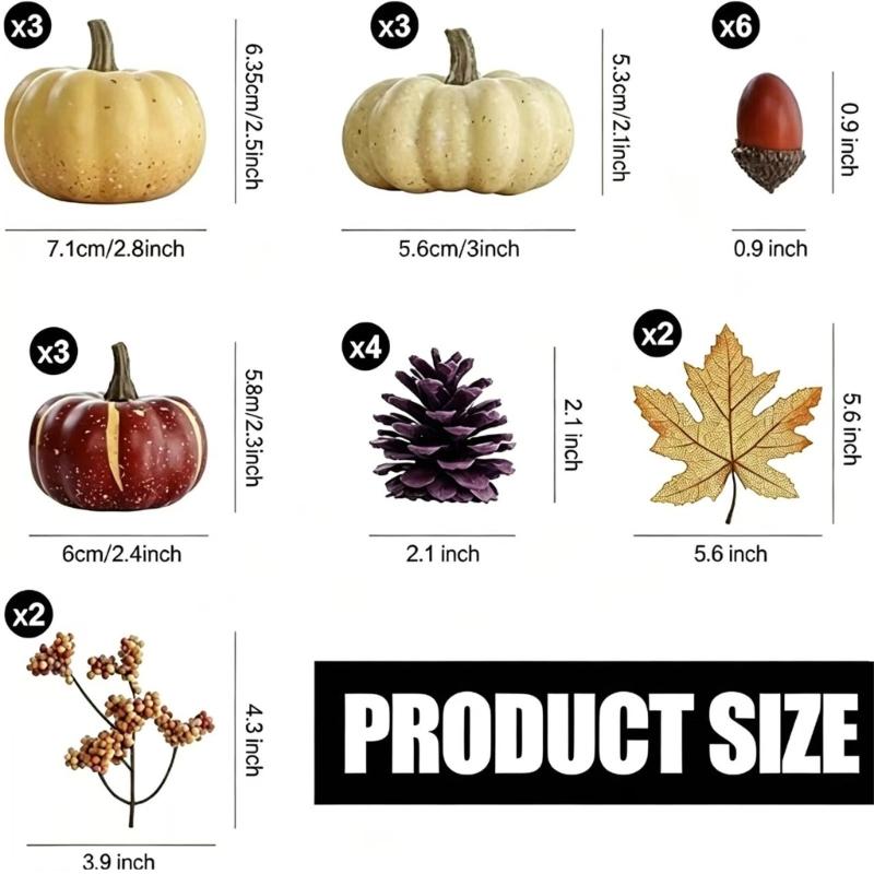 Indoor Harvest Styling Set with Faux Gourds, Natural Trim and Leaf Mix for Shelf and Entryway Indoor Presentation