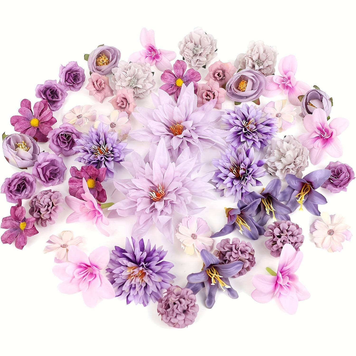 

48Pcs Artificial Flowers Heads Fake Flowers for Crafts Cake Wreath Garland Bouquets Wedding Bridal Party Shower Home Decoration фиолетовый