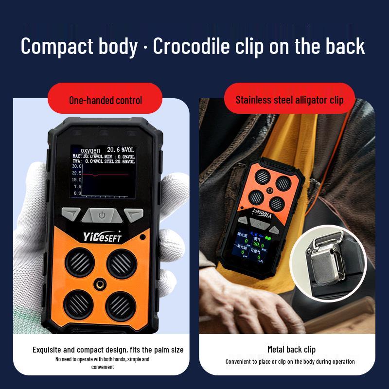 4-in-1 Gas Detector: Combustible, Oxygen, Hydrogen Sulfide, Carbon Monoxide Leak Alarm