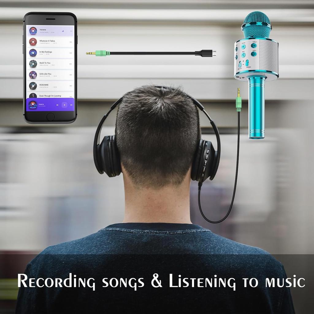 Wireless Karaoke Microphone, Portable Bluetooth Microphone Speaker Converter Speaker Home KTV Compatible with Android/iPhone/iPad/PC-Blue