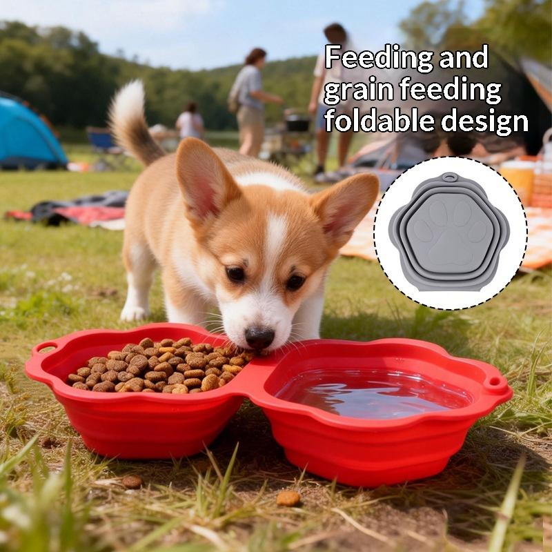 Dog Cat Folding Bowl Single Double Bowl Silicone Bowl Portable Bowl For Going Out Drinking And Feeding 2-In-1 Bowl Pet Supplies