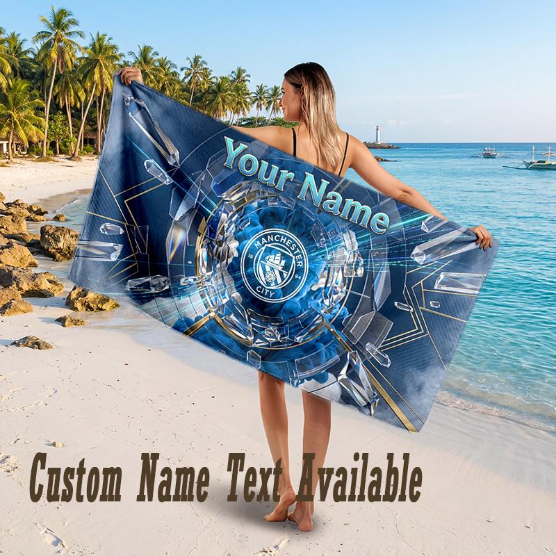 Manchester City Design Strandtuch Mit individuellem Text Großes Handtuch für den Strandurlaub