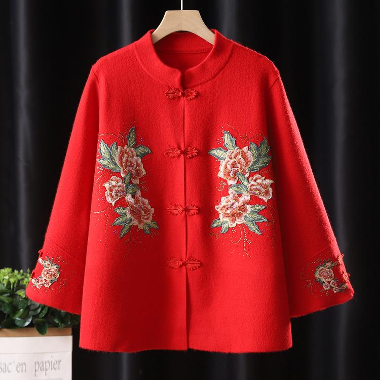 Veste en Cachemire Neuve de Maman Costume Tang pour Femmes d'Âge Moyen et Âgées Année du Zodiaque Heureuse Haut de Mariage Tendance de Belle-Mère Printemps