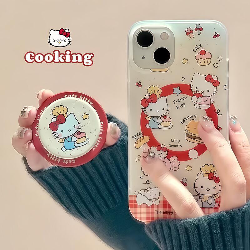 Magnetic Hello Kitty Bracket Phone Casing For Iphone 17 16 Pro Max 17 Air 15 14 12 13 11 Pro Max 16 12 13 Mini Plating Case