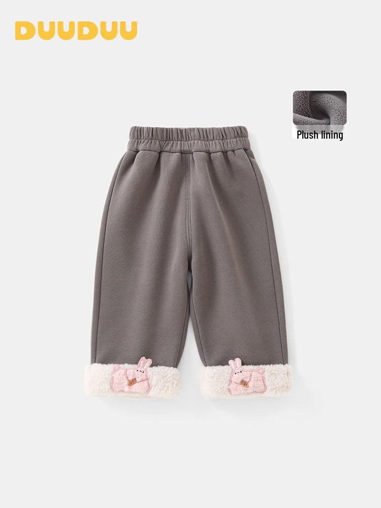 DUUDUU Warm Fleece-Lined Infant Wide-Leg Pants - Girls' Korean Style for Autumn/Winter 2025