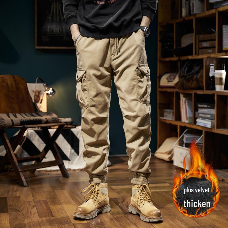 Men's Winter Retro Velvet Cuffed Stretch Overalls - Versatile & Warm 98099