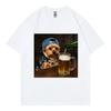 Yorkie Drinking Beer Funny Meme Graphic T Shirts Summer Casual  Short Sleeve T-shirtWomen Fashion O-Neck T-shirt