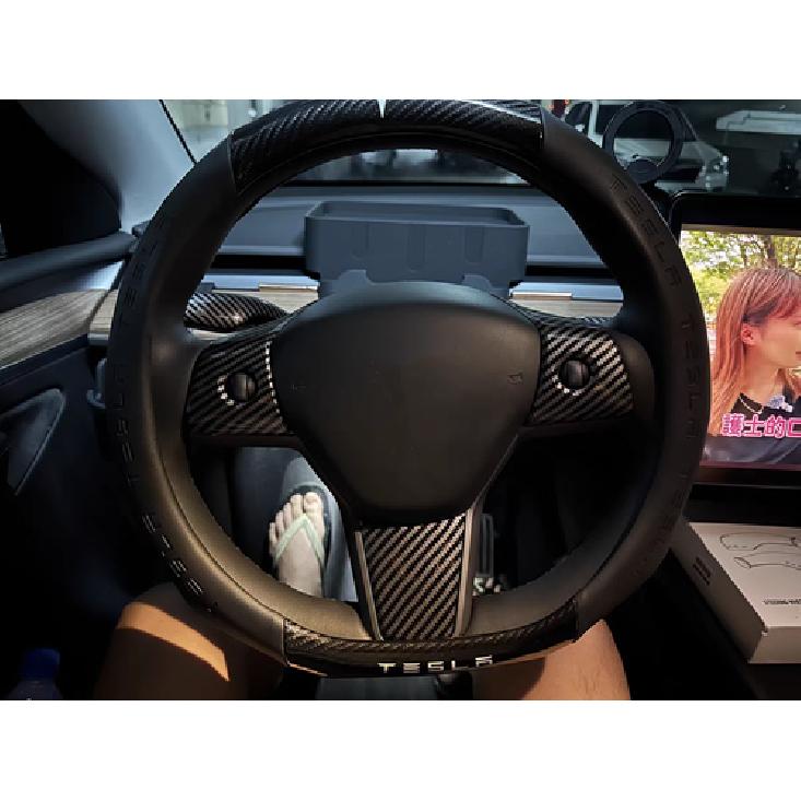 For Tesla Model 3 Y Carbon Fiber Steering Wheel Switch Button Trims Accessories