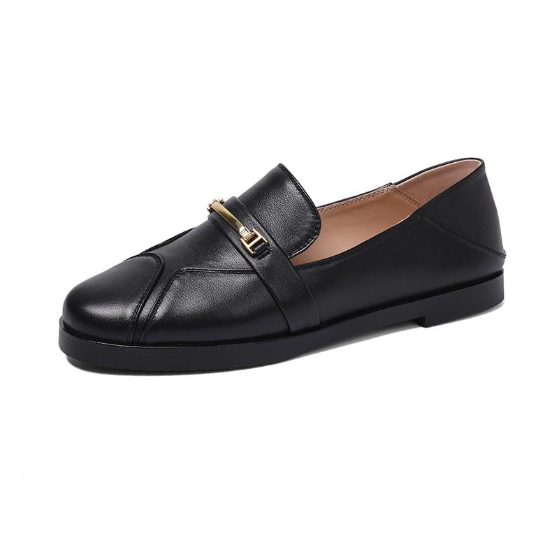 

Модные женские новые кожаные, из коровьей кожи, с металлическими аксессуарами, с круглым носком, на низком каблуке, удобные, больших размеров, туфли-лодочки, повседневная обувь 210 чёрный