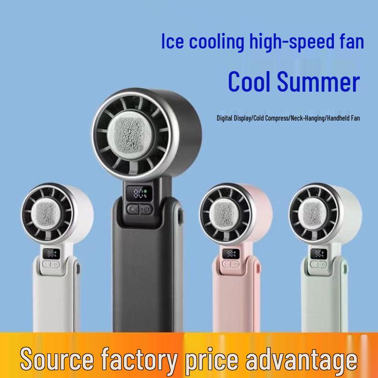 New H03B High-Speed Turbo USB Rechargeable Handheld Neck Fan with Ice Pack White Ice Pack Fan