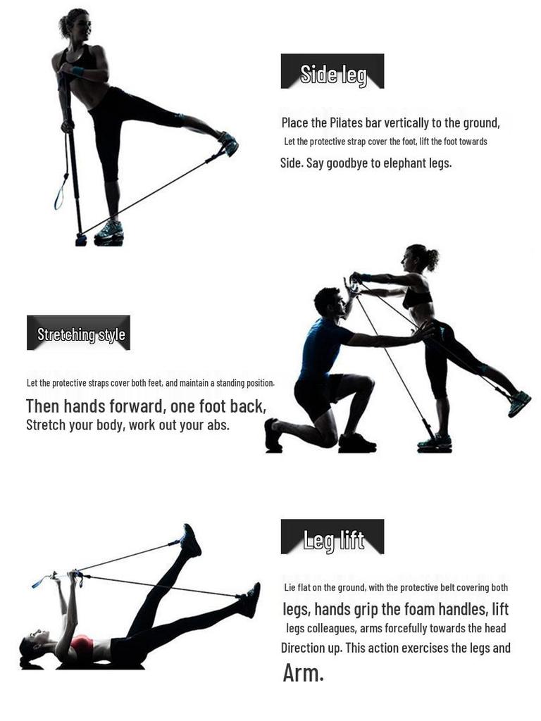 Women's Pilates Bar with Foot Pedal & Elastic Resistance Band for Home Fitness