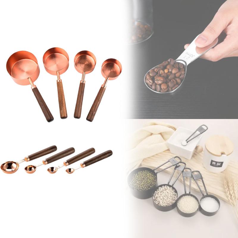Rose Gold Stainless Steel Measuring Cup And Spoon Set With Markings For Baking And Cooking