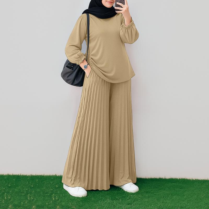 ZANZEA Women Long Sleeve Blouse and Pants Casual Two Piece Suit Set Muslim