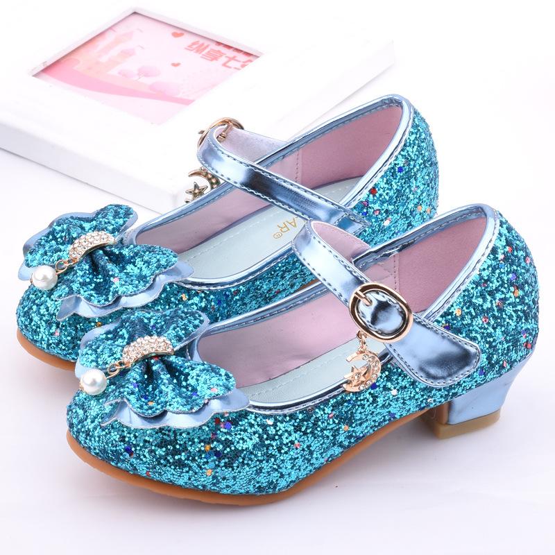 Princess Girls Shoes Party Dance Show Single Leather Shoes Bowtie Sequins Crystal Sandals Western Boutique Children'S High Heels