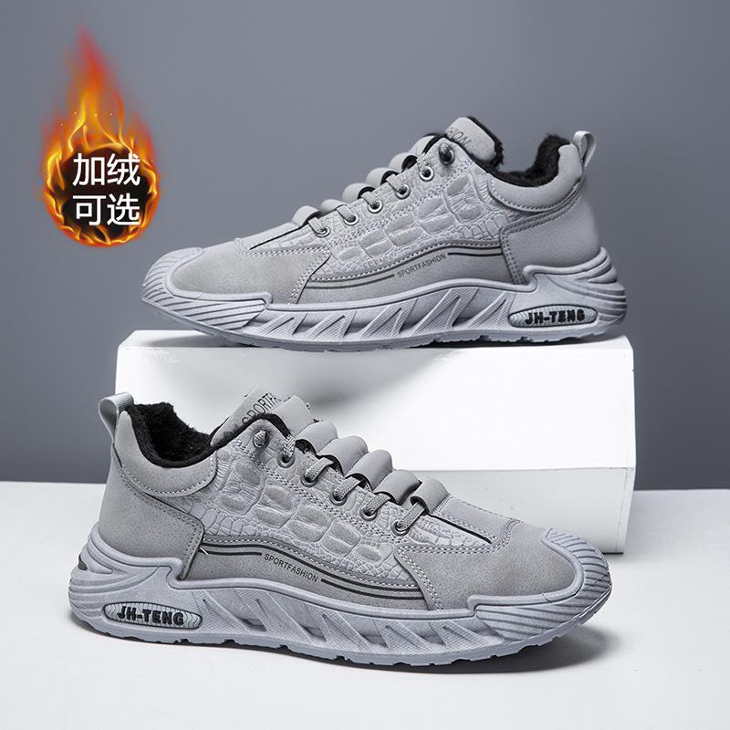 Single Cotton Large Size Men's Shoes Casual Men's Lace-up Fashion Crocodile Pattern Soft-soled Sports Shoes