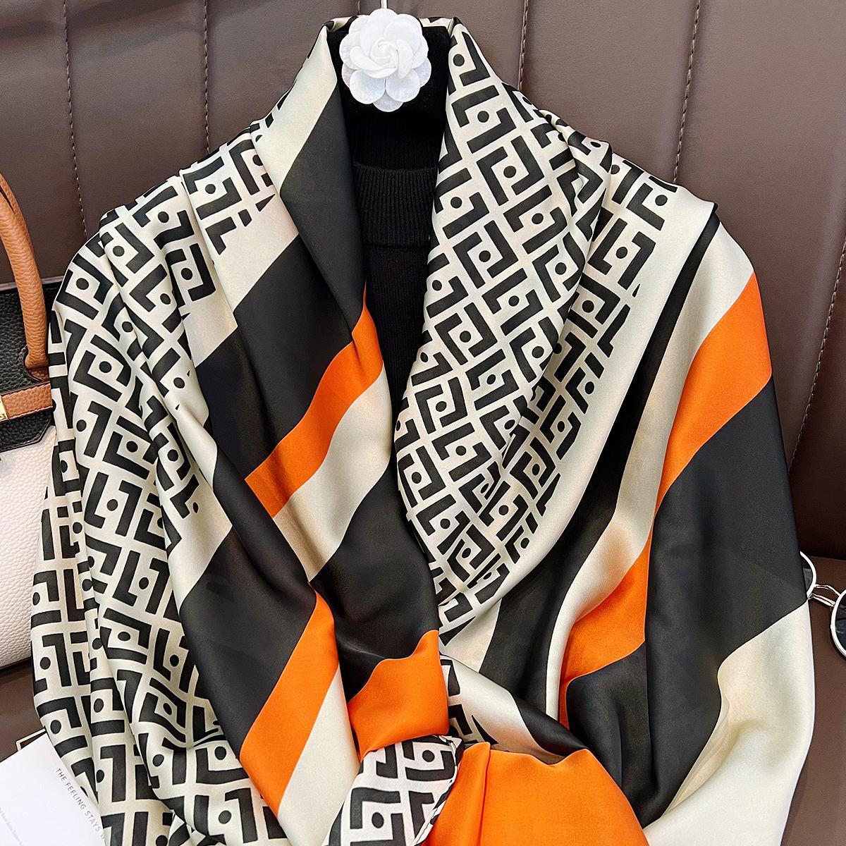 

Summer new imitation silk English letter silk scarf fashion printing scarf sun protection beach towel 90-180cm