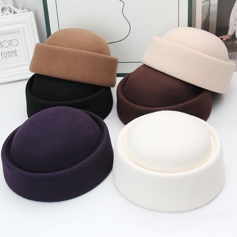Niche alta gamma senso scatola medicina cappello autunno nuovo retrò britannico berretto pura lana cappello a cilindro moda cappello hostess