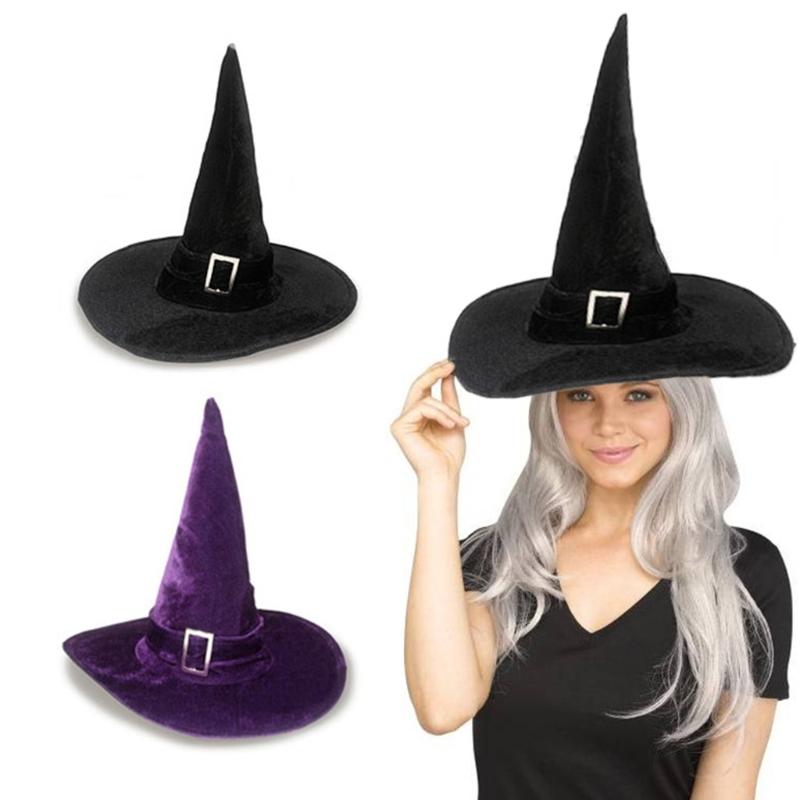 Halloween Party Witch Hats Party Wide Brimmed Pointed Hat Accessory Tulle Witch Hat with Buckles Conjurer