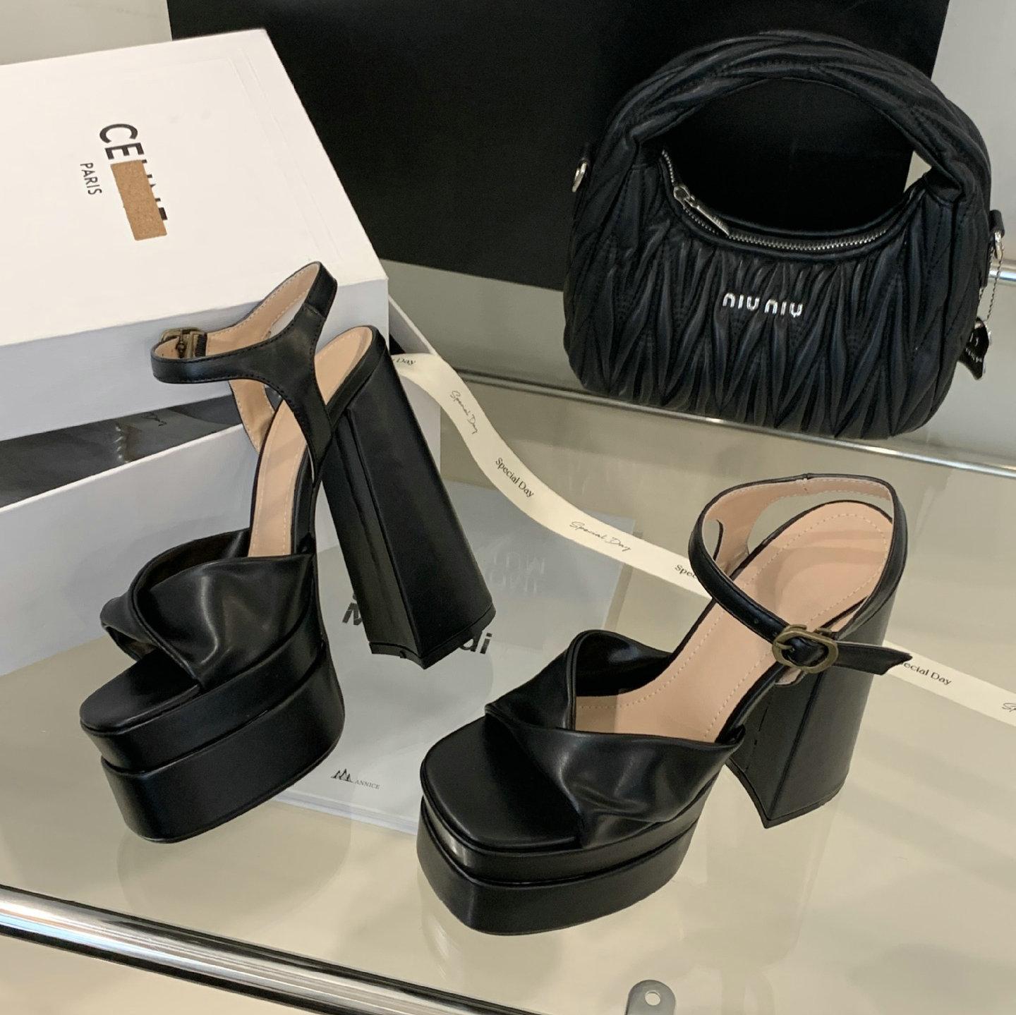 

Fashion Summer 2025 Square-Toed, High-Heeled, Waterproof Platform, Thick-Soled Sandals, Women S Versatile And Fashionable One-Strap High 35