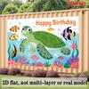 Sea Turtle Birthday Banner, Coral Reef Fish Backdrop Wall Decor for Party