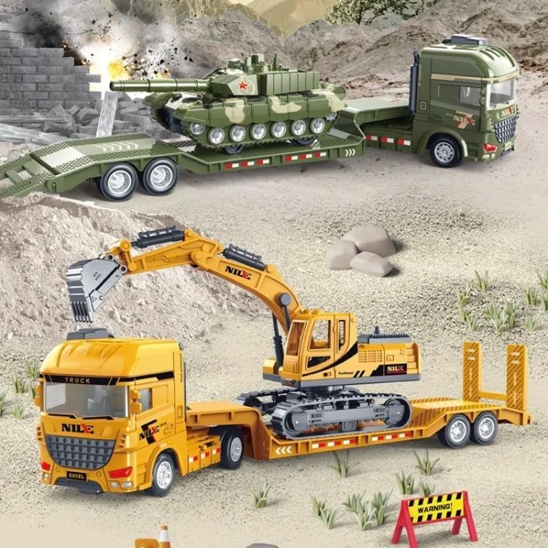 Semi-carrier Container Engineering Set Vehicle Excavator Transport Truck Model Inertial Car Education Toys Gift for Children