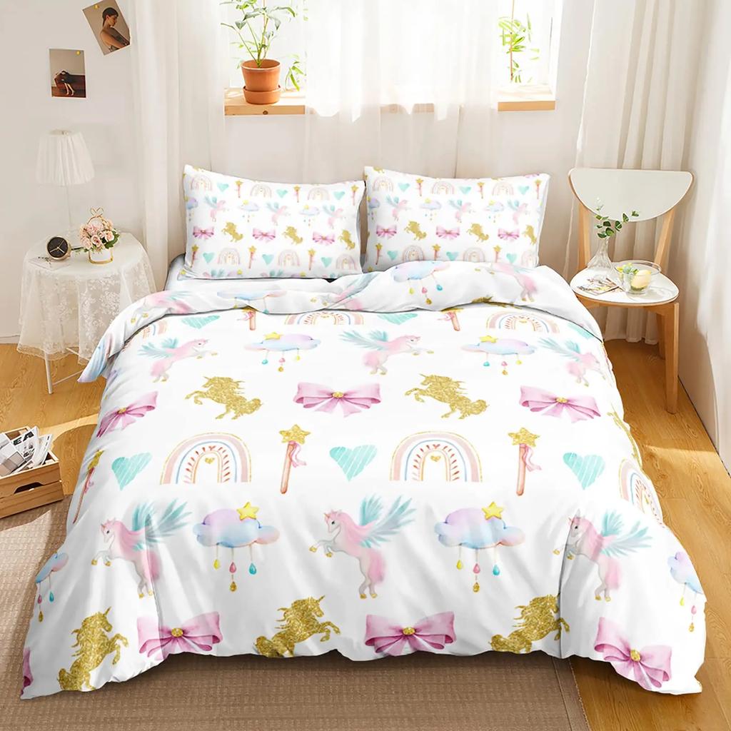Unicorn Duvet Cover Set Starry Sky Unicorn Bedding Set Full Queen SizeDreamy Unicorn Theme Girly Comforter Cover Set For Girls